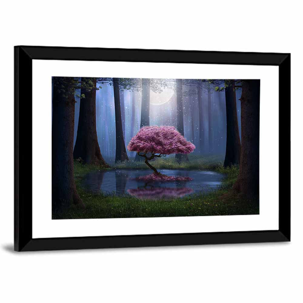Moonlit Cherry Blossom Reflection Wall Art