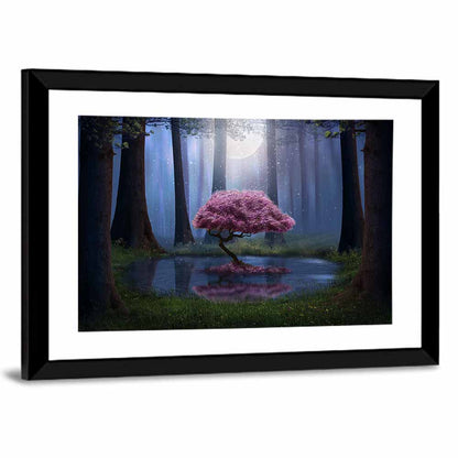 Moonlit Cherry Blossom Reflection Wall Art