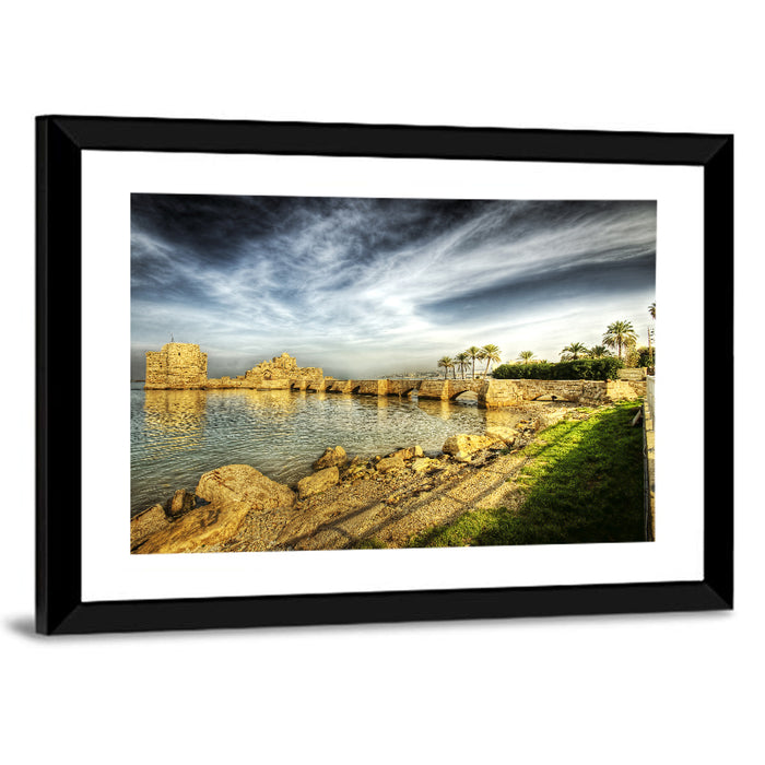 Sidon Sea Castle Wall Art as a framed print