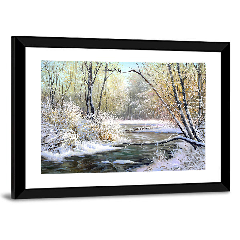 Frozen River with Perched Birds Wall Art