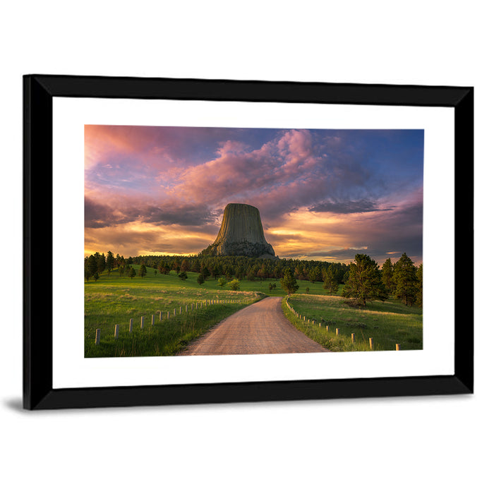 Devils Tower at Sunset Wall Art as a framed print