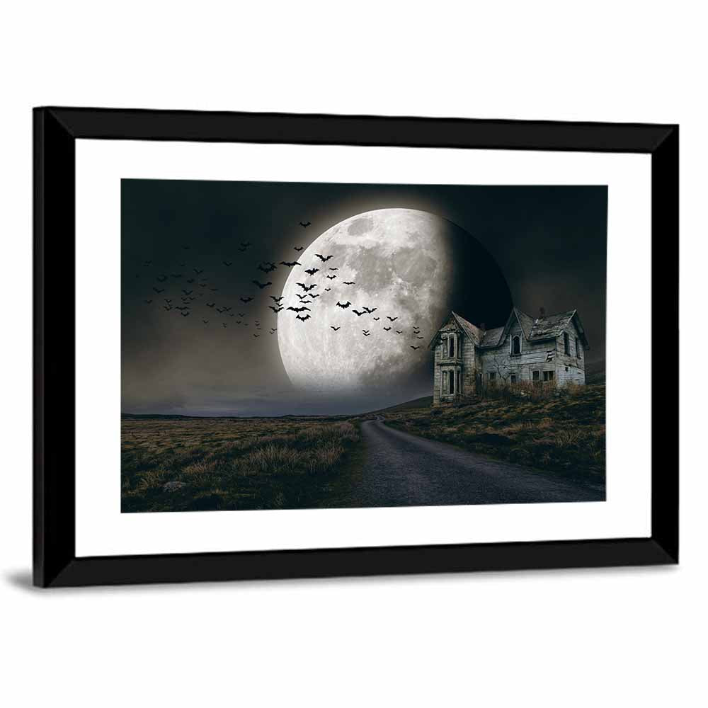 Haunted House Under Full Moon Wall Art