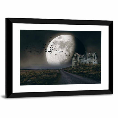 Haunted House Under Full Moon Wall Art