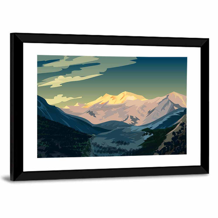 Nanga Parbat Sunrise Illustration Wall Art as a framed print