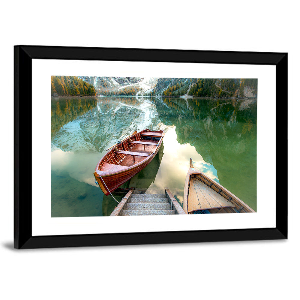 Autumn Lake with Wooden Boats Wall Art