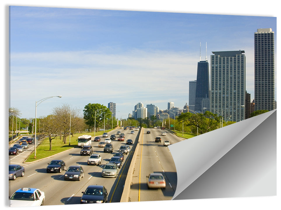 Chicago Expressway Toward Downtown Skyline Wall Art