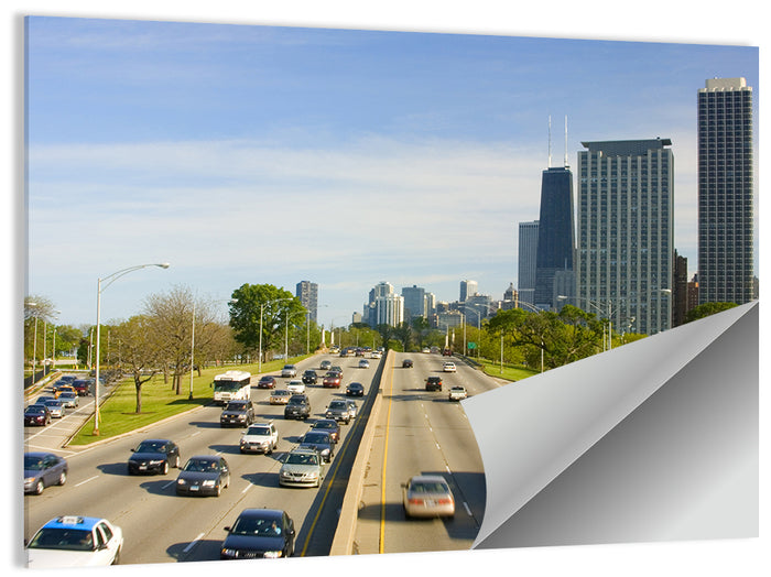 Chicago Expressway Toward Downtown Skyline Wall Art as a poster print