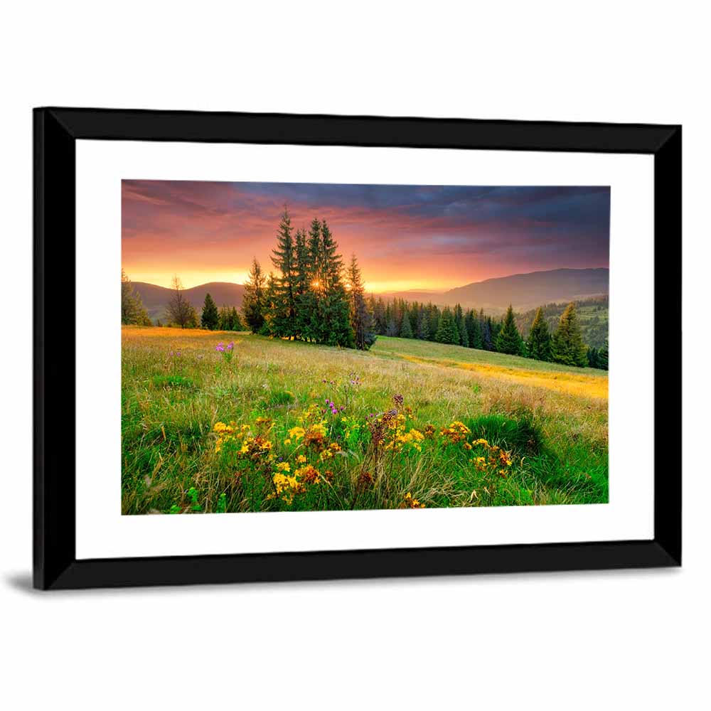 Sunset Meadow with Wildflowers Wall Art