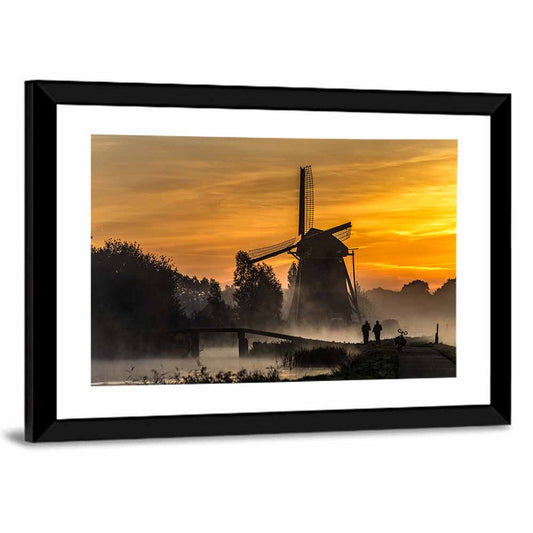 Misty Windmill Sunrise Wall Art