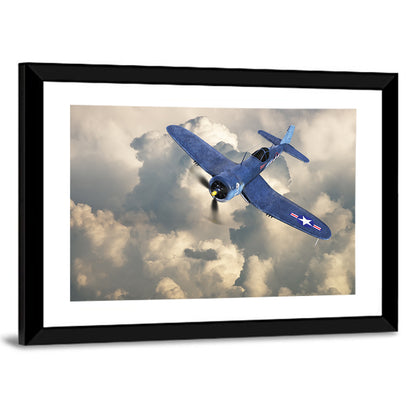 Wwii Fighter Plane Over Clouds Wall Art