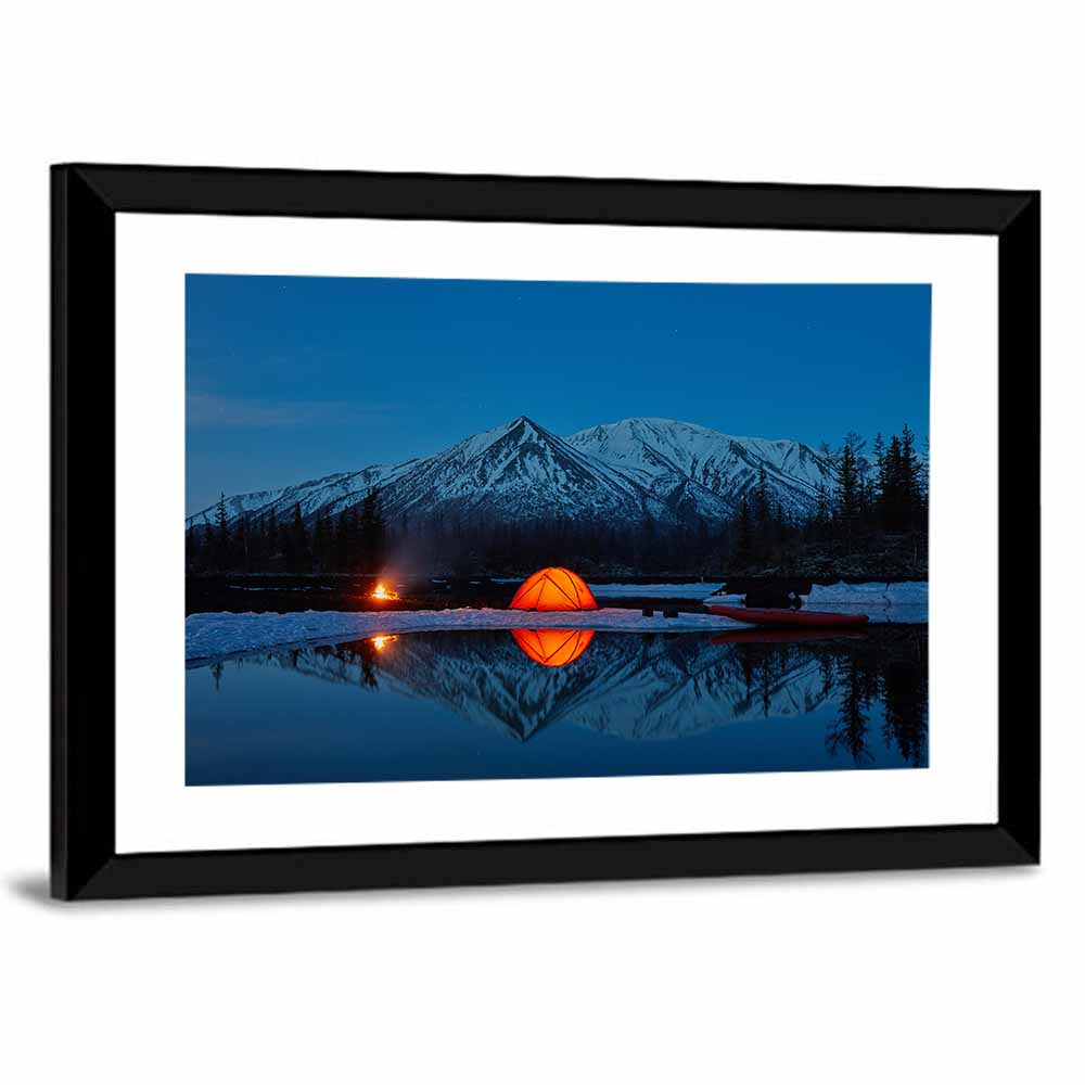 Glowing Tent at Mountain Lake Wall Art