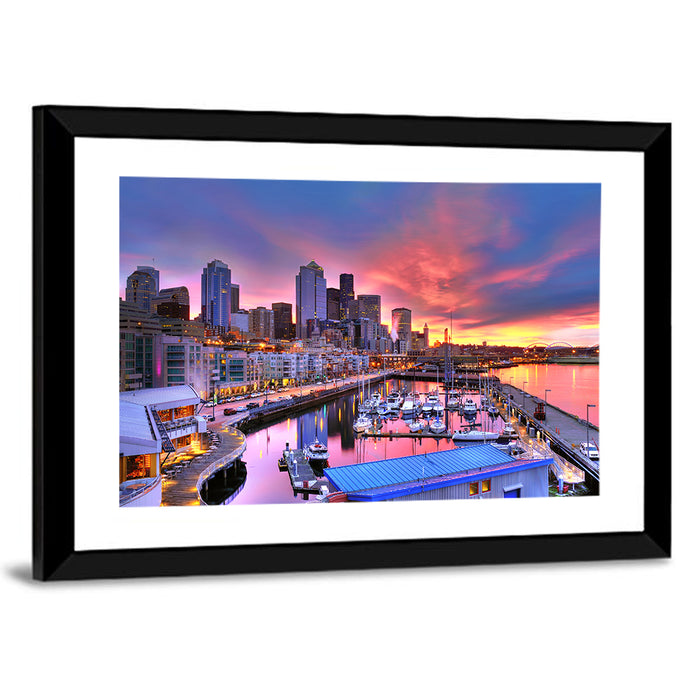 Seattle Skyline at Sunset Wall Art as a framed print