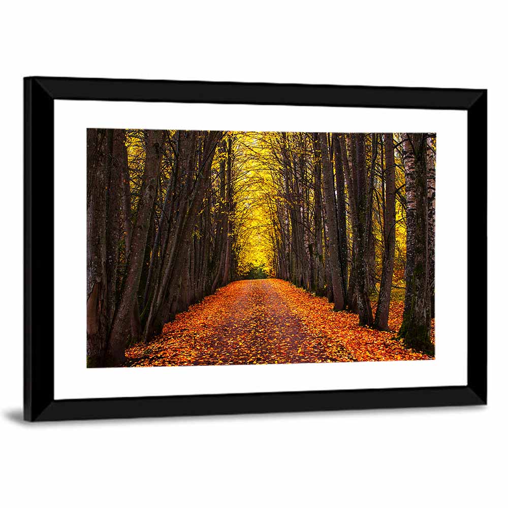 Autumn Park Path Under Yellow Canopy Wall Art