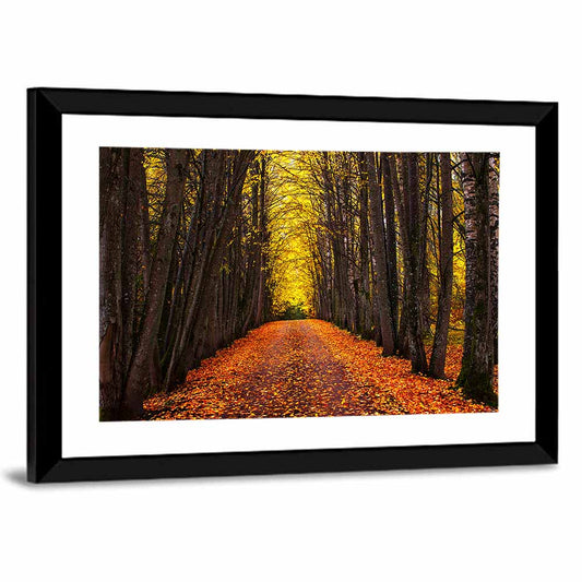 Autumn Park Path Under Yellow Canopy Wall Art