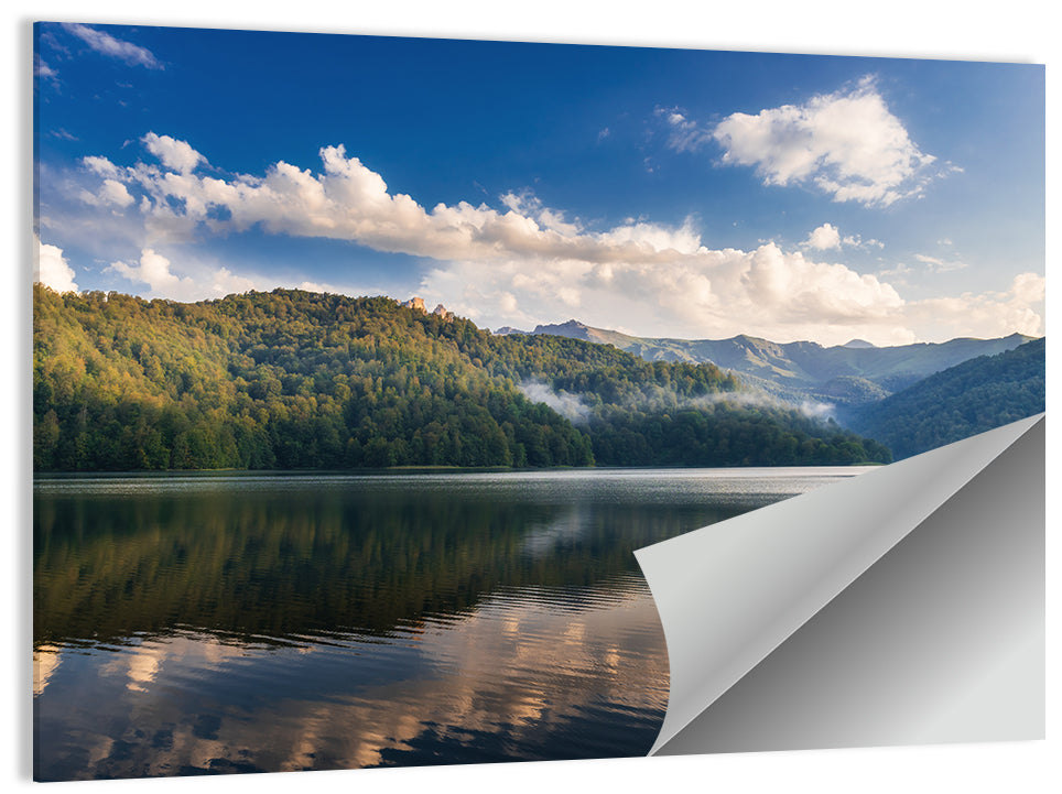 Golden Mist Mountain Lake Wall Art