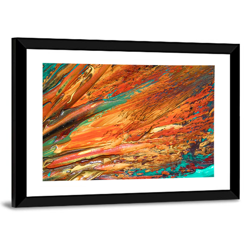 Flowing River Abstract in Orange and Teal Wall Art