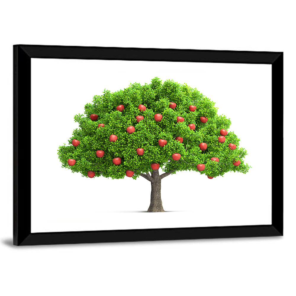 Bright Red Apple Tree Illustration Wall Art