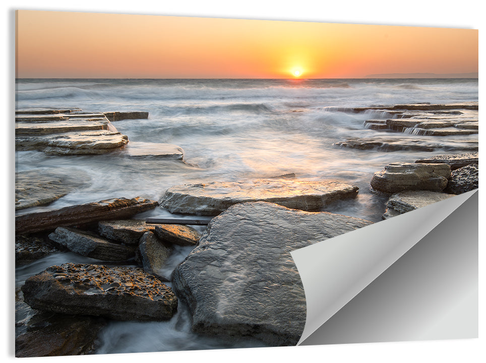 Golden Hour Rock Shoreline Sunset Wall Art