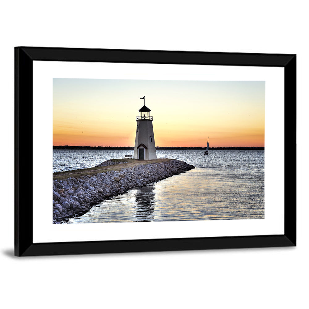 Lake Hefner Lighthouse Sunset Wall Art