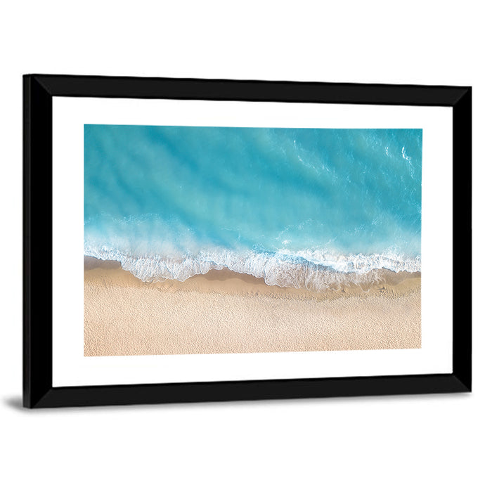 Top-down Turquoise Beachscape Wall Art as a framed print