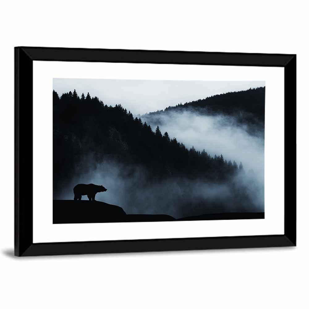 Bear Silhouette on Misty Cliff Wall Art