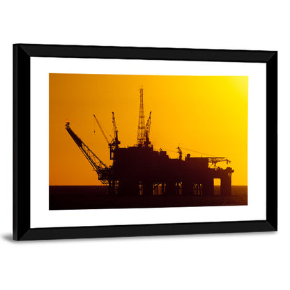 Oil Rig Silhouette at Sunset Wall Art