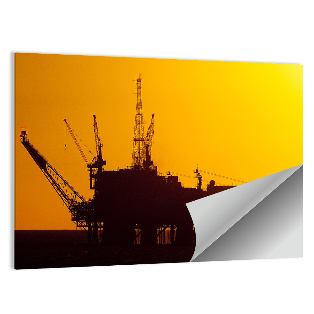 Oil Rig Silhouette at Sunset Wall Art