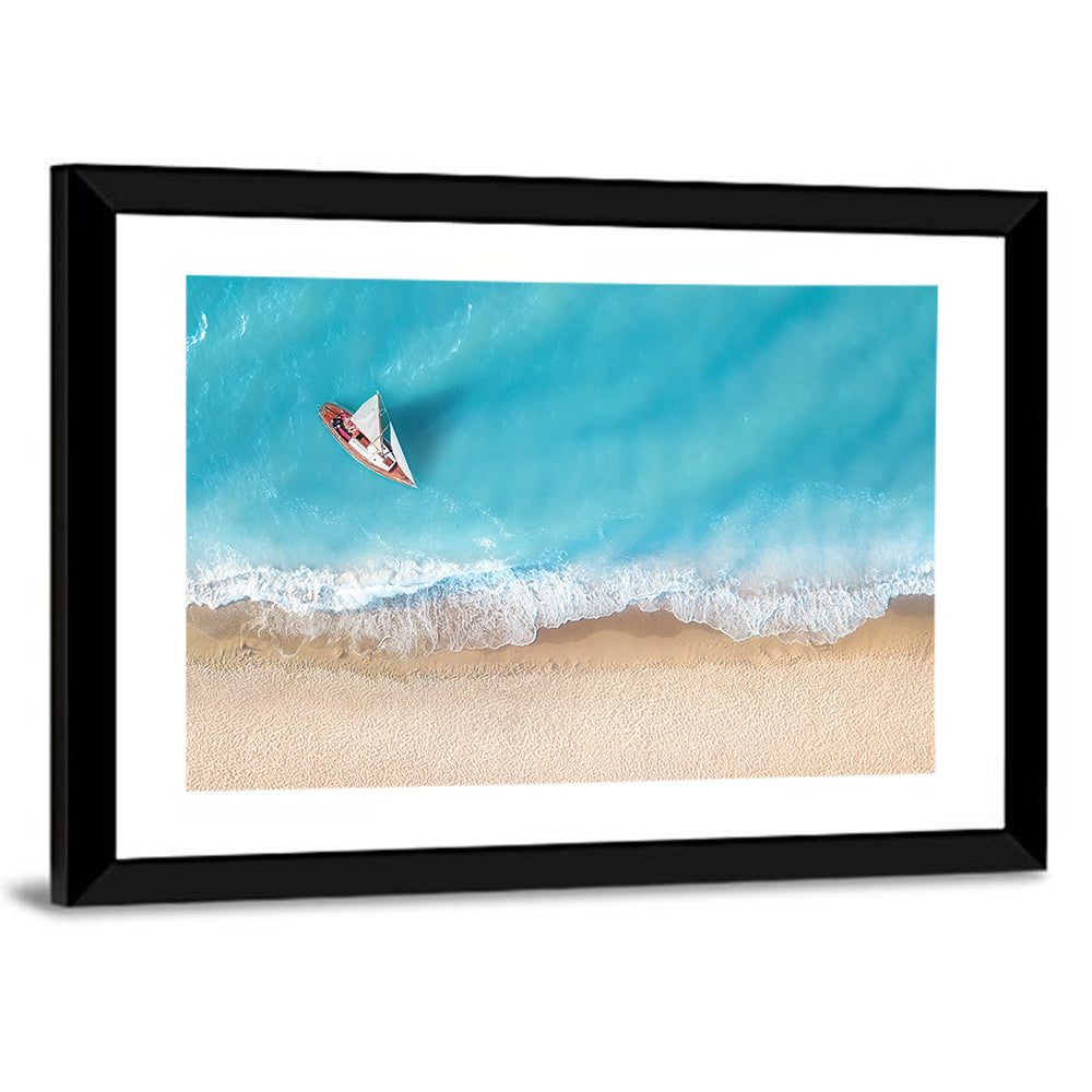 Centered Sailboat Over Turquoise Sea Wall Art
