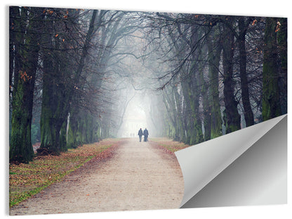 Foggy Tree Lined Walkway in Autumn Wall Art