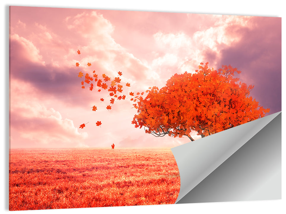 Windblown Red Autumn Tree Wall Art