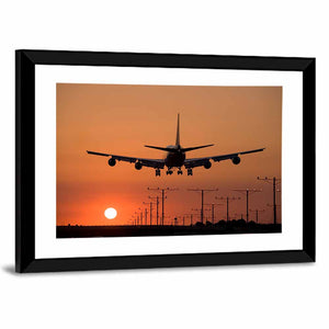 Airplane Landing at Sunset Wall Art