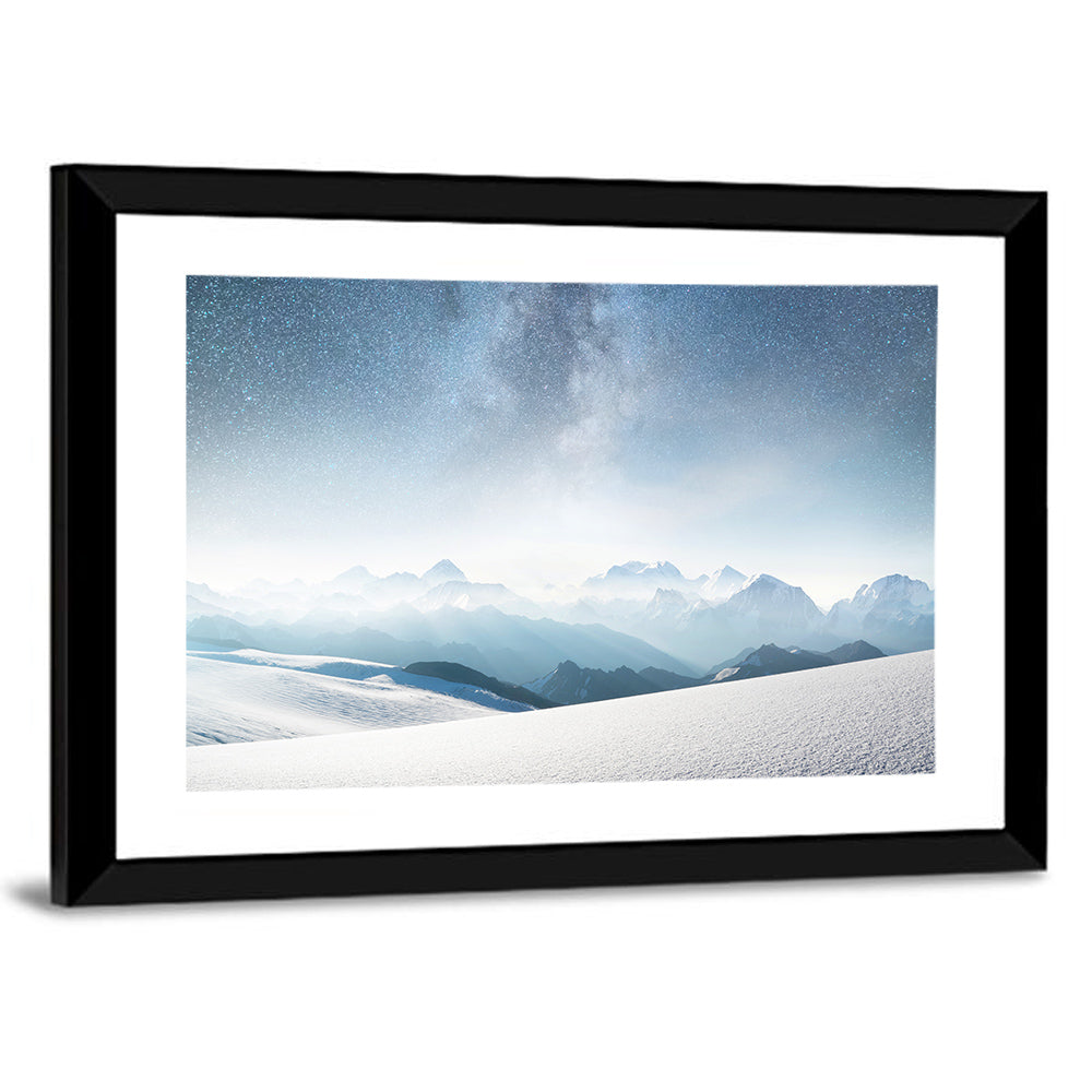 Starry Milky Way Over Snowy Peaks Wall Art