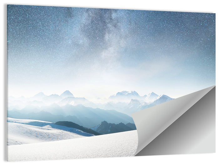 Starry Milky Way Over Snowy Peaks Wall Art as a poster print