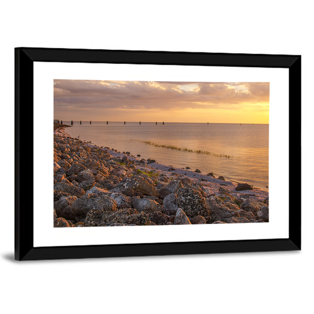 Lake Okeechobee Rocky Shore Sunset Wall Art