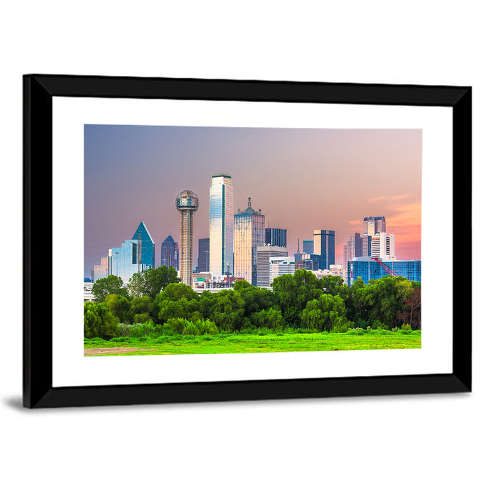 Dallas Golden Hour Skyline Wall Art as a framed print