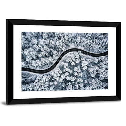 S-curve Winter Forest Road Wall Art
