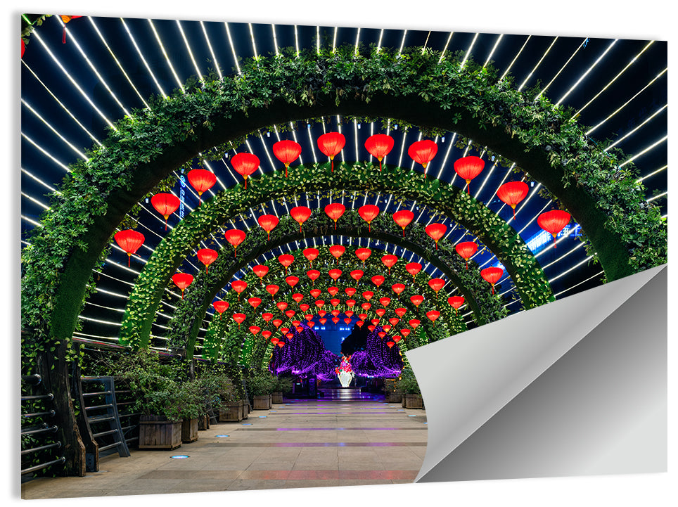 Red Lantern Trellis Tunnel Wall Art