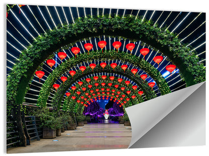 Red Lantern Trellis Tunnel Wall Art