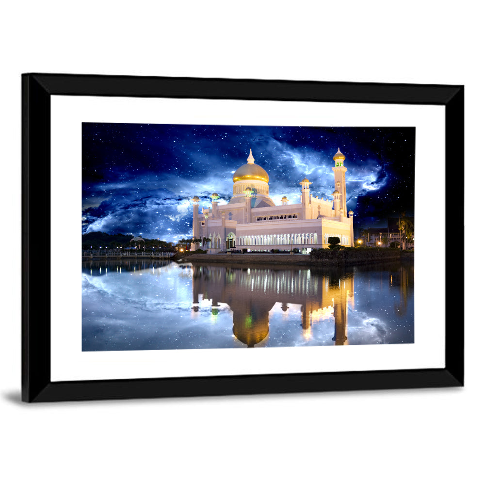 Omar Ali Saifuddien Mosque at Night Wall Art
