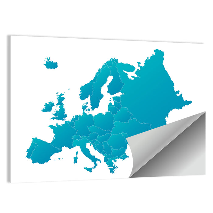 Teal Gradient Europe Map Wall Art as a poster print