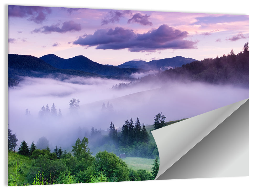 Misty Mountain Valley at Twilight Wall Art