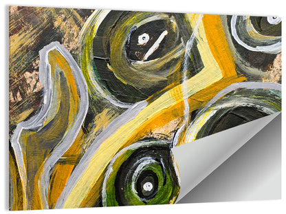 Impasto Swirl Circles in Yellow and Black Wall Art
