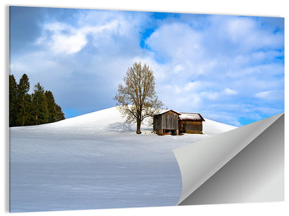 Rustic Barn on a Snowy Hill Wall Art