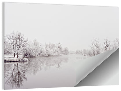 Frozen River Reflection in Winter Fog Wall Art