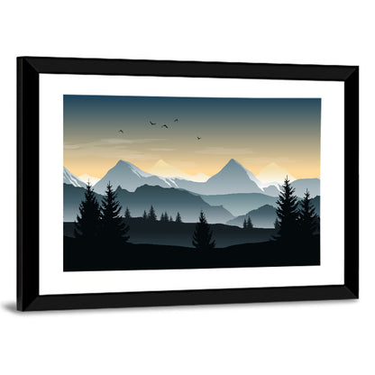 Misty Hills Sunset Silhouette Wall Art