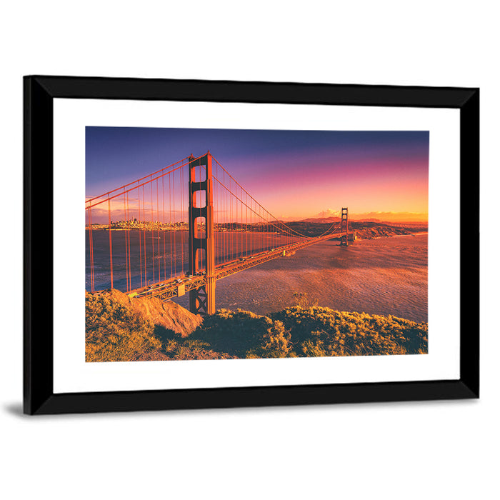 Golden Gate Bridge Sunset Wall Art as a framed print