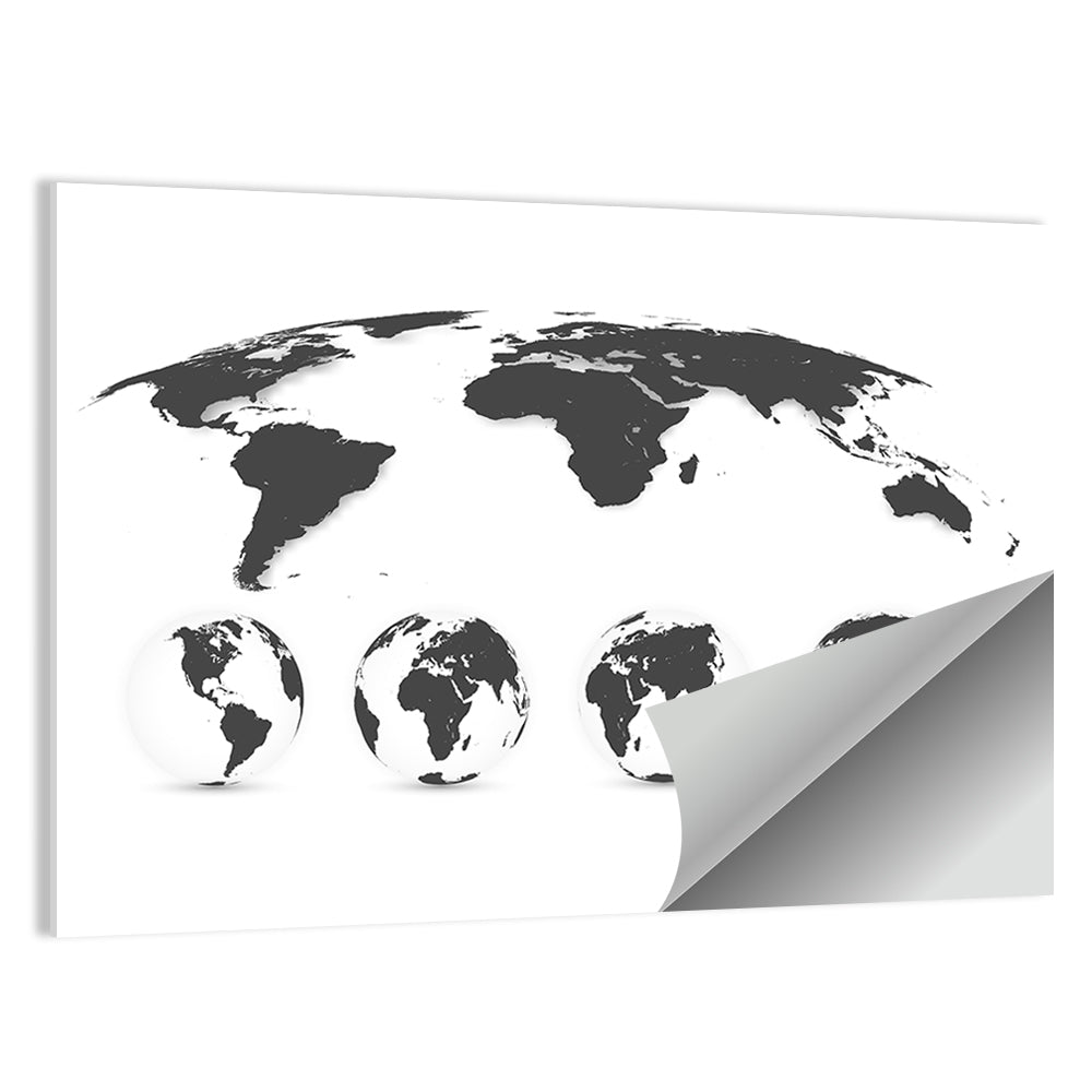 Stylized World Map and Globe Icons Wall Art