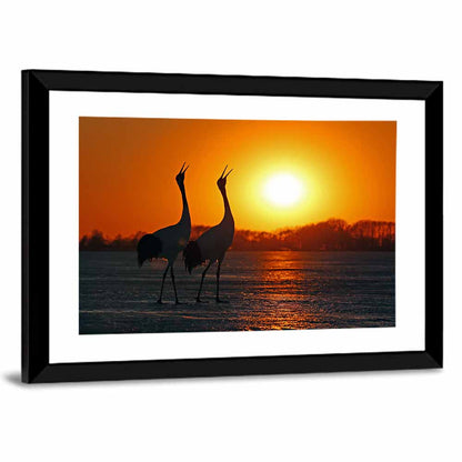 Red Crowned Cranes at Sunset Wall Art