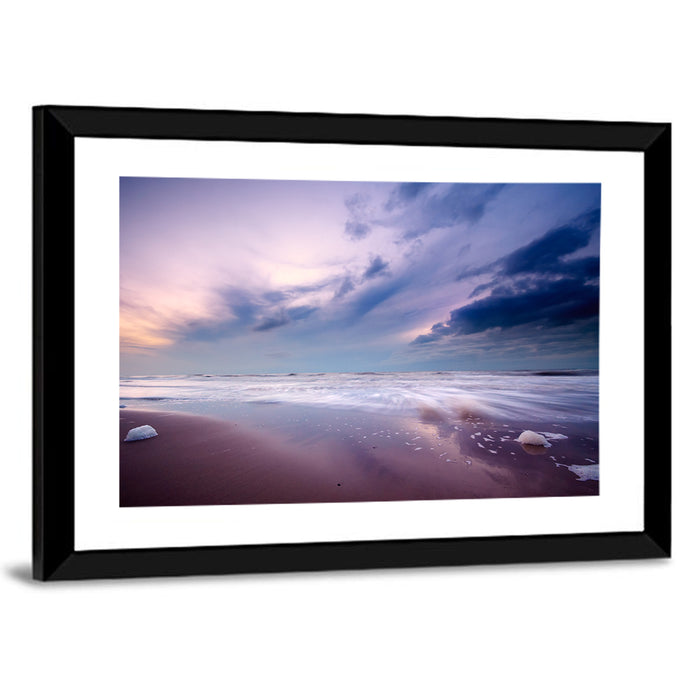 Purple Night Beach Wall Art as a framed print
