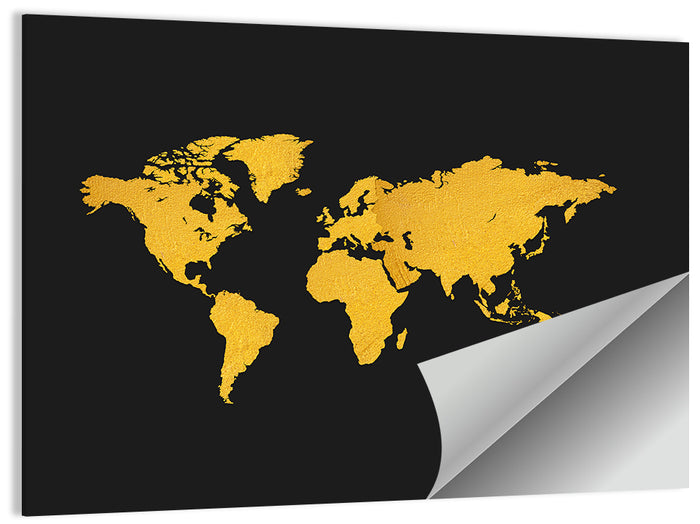 Gold Texture World Map Wall Art as a poster print